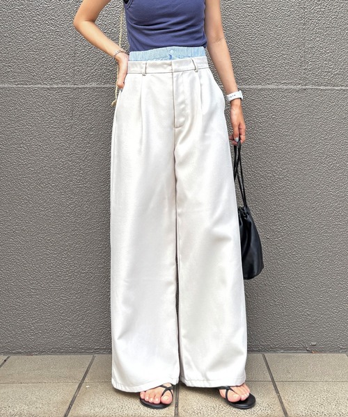 ISOOK（アイスー）の「【ISOOK / アイスー】ダブルウエストワイドスラックス / ダブルウエスト レイヤードパンツ スラックス フルレングス ハイウエスト トラウザー ルーズ ワイド 無地 アイボリー ブラック 白 黒 ZOZOTOWN限定（スラックス・レディース・ブラック/アイボリー・FREE）」の7枚目の写真