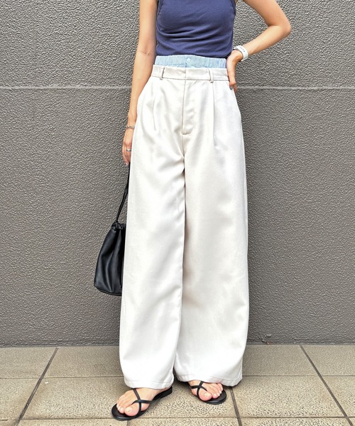 ISOOK（アイスー）の「【ISOOK / アイスー】ダブルウエストワイドスラックス / ダブルウエスト レイヤードパンツ スラックス フルレングス ハイウエスト トラウザー ルーズ ワイド 無地 アイボリー ブラック 白 黒 ZOZOTOWN限定（スラックス・レディース・ブラック/アイボリー・FREE）」の15枚目の写真