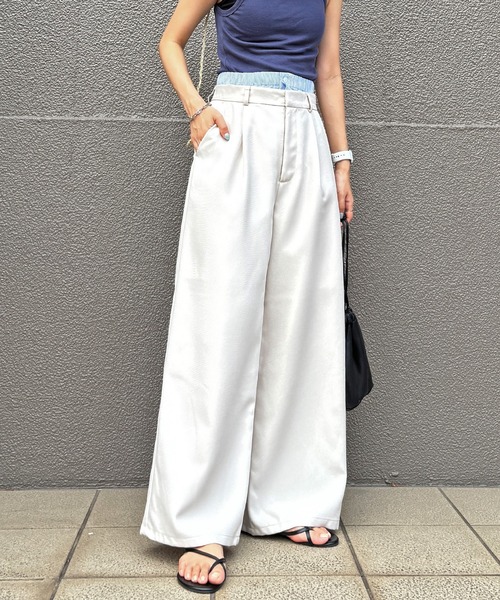 ISOOK（アイスー）の「【ISOOK / アイスー】ダブルウエストワイドスラックス / ダブルウエスト レイヤードパンツ スラックス フルレングス ハイウエスト トラウザー ルーズ ワイド 無地 アイボリー ブラック 白 黒 ZOZOTOWN限定（スラックス・レディース・ブラック/アイボリー・FREE）」の22枚目の写真