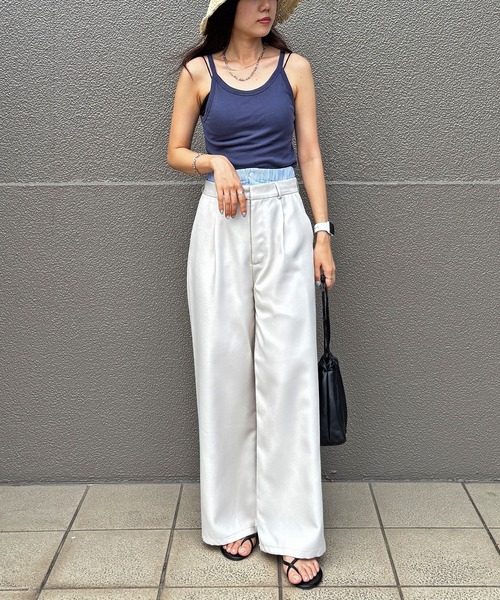 ISOOK（アイスー）の「【ISOOK / アイスー】ダブルウエストワイドスラックス / ダブルウエスト レイヤードパンツ スラックス フルレングス ハイウエスト トラウザー ルーズ ワイド 無地 アイボリー ブラック 白 黒 ZOZOTOWN限定（スラックス・レディース・ブラック/アイボリー・FREE）」の20枚目の写真