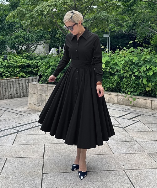 JENNE（ジェンヌ）の「オードリールックエアリーワンピース・長袖（ワンピース・レディース・グリーン/ネイビー/ブラック/スモークピンク/ブルー・SMALL/MEDIUM/LARGE/X-LARGE）」の6枚目の写真