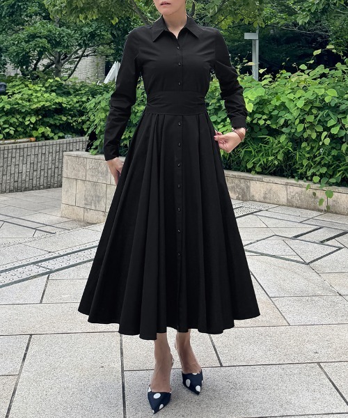 JENNE（ジェンヌ）の「オードリールックエアリーワンピース・長袖（ワンピース・レディース・グリーン/ネイビー/ブラック/スモークピンク/ブルー・SMALL/MEDIUM/LARGE/X-LARGE）」の7枚目の写真