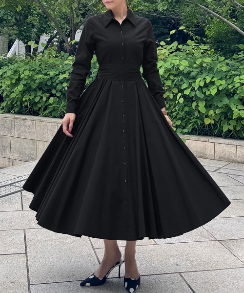 JENNE（ジェンヌ）の「オードリールックエアリーワンピース・長袖（ワンピース・レディース・グリーン/ネイビー/ブラック/スモークピンク/ブルー・SMALL/MEDIUM/LARGE/X-LARGE）」の11枚目の写真