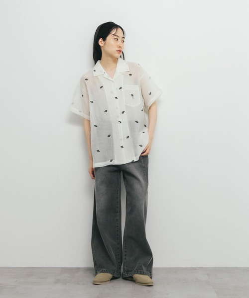 KBF(ケイビーエフ)の「エンブロイダリーシアーシャツ(シャツ/ブラウス・レディース・ブラック/オフホワイト/イエロー・ONE)」の13枚目の写真