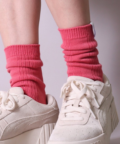 MILLER（ミラー）の「(LF)【Miller】ピスネーム付き パネルリブ クルーソックス（ソックス/靴下・レディース・オレンジ/ダークブルー/ライトイエロー/オフホワイト/ライム/チェリーピンク/エメラルドブルー・23-25cm）」の6枚目の写真