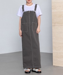 DAY CLOSET | レディース カーゴ風ポケット付きバックスリットハーフジップジャンスカ(ジャンパースカート)