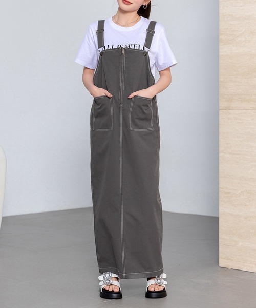 DAY CLOSET（デイ クローゼット）の「レディース カーゴ風ポケット付きバックスリットハーフジップジャンスカ（ジャンパースカート・レディース・チャコールグレー/ブラック/アイボリー・FREE）」の19枚目の写真