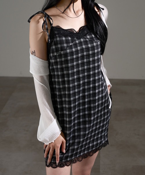 ワンピース yilon TIERED MINI OP ◇関税込◇MAISON KITSUNEネイビー Oly Flounce ミニドレス