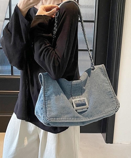 Lace Ladies(レースレディース)の「チェーン ショルダー付き スクエア デニム バッグ(ショルダーバッグ・レディース・ブラック/ブルー/ネイビー・FREE)」の10枚目の写真