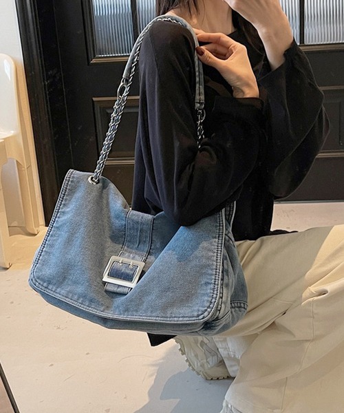 Lace Ladies(レースレディース)の「チェーン ショルダー付き スクエア デニム バッグ(ショルダーバッグ・レディース・ブラック/ブルー/ネイビー・FREE)」の12枚目の写真