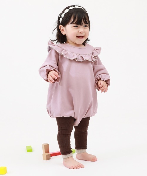 devirock（デビロック）の「綿100%  フリル スウェットロンパース（ロンパース・キッズ・ブラウン/グレイッシュベージュ/パープル系その他・80ｃｍ/70cm）」の11枚目の写真