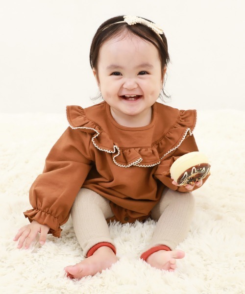 devirock（デビロック）の「綿100%  フリル スウェットロンパース（ロンパース・キッズ・ブラウン/グレイッシュベージュ/パープル系その他・80ｃｍ/70cm）」の12枚目の写真