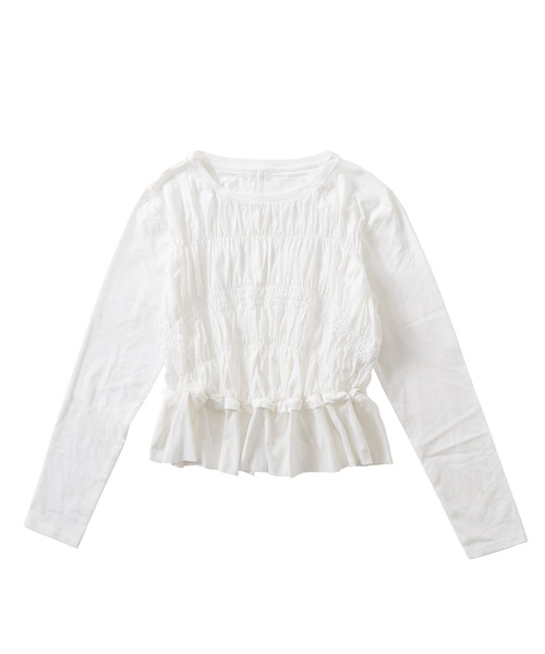DRESSLAVE(ドレスレイブ)の「cotton shirring long sleeve pullover(コットンシャーリング長袖プルオーバー)(Tシャツ/カットソー・レディース・ブラック/ホワイト・38)」の2枚目の写真