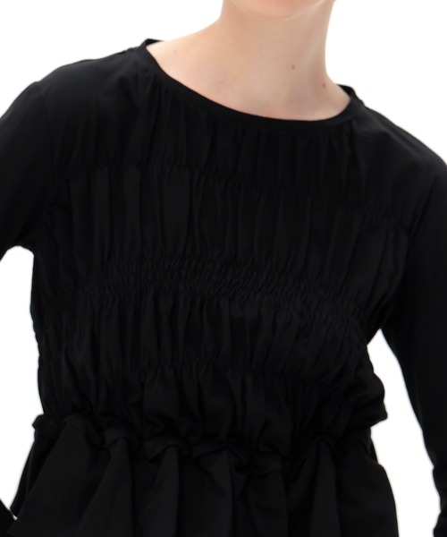 DRESSLAVE(ドレスレイブ)の「cotton shirring long sleeve pullover(コットンシャーリング長袖プルオーバー)(Tシャツ/カットソー・レディース・ブラック/ホワイト・38)」の12枚目の写真