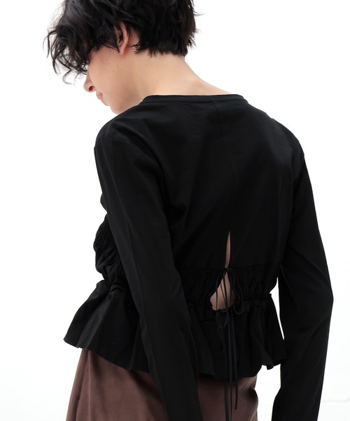 DRESSLAVE(ドレスレイブ)の「cotton shirring long sleeve pullover(コットンシャーリング長袖プルオーバー)(Tシャツ/カットソー・レディース・ブラック/ホワイト・38)」の13枚目の写真
