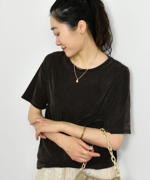 le.coeur blanc(ルクールブラン)の「シアーベロアTシャツ(Tシャツ/カットソー・レディース・ダークブラウン/ベージュ・38)」の3枚目の写真