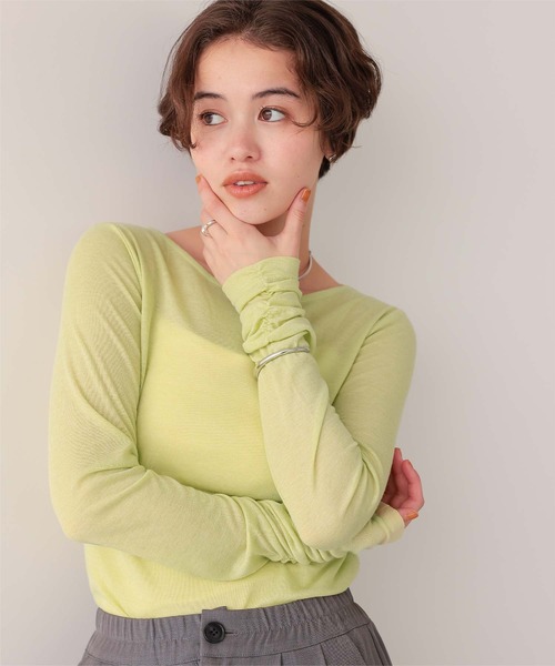 セール】着心地抜群シアーボートネックトップス（Tシャツ/カットソー