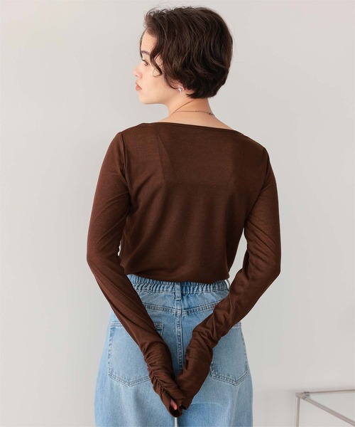 titivate(ティティベイト)の「着心地抜群シアーボートネックトップス(Tシャツ/カットソー・レディース・ネイビー/ライトグリーン/ブラウン/オフホワイト/杢グレー/ブラック・L/M/S)」の7枚目の写真