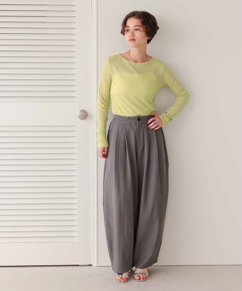 titivate(ティティベイト)の「着心地抜群シアーボートネックトップス(Tシャツ/カットソー・レディース・ネイビー/ライトグリーン/ブラウン/オフホワイト/杢グレー/ブラック・L/M/S)」の14枚目の写真