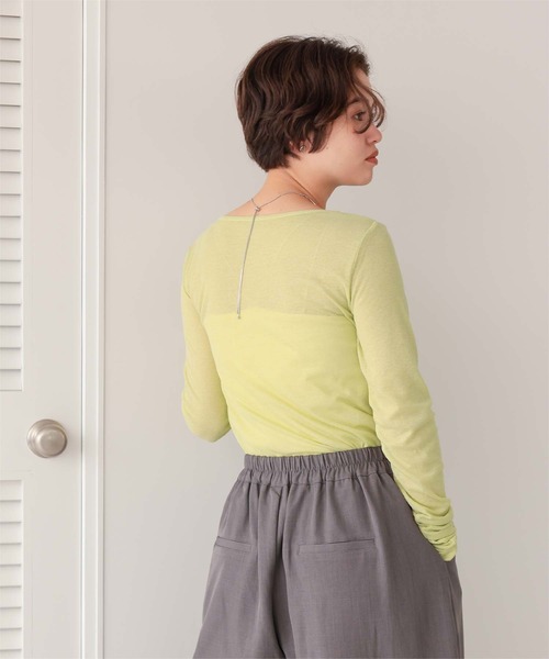 titivate(ティティベイト)の「着心地抜群シアーボートネックトップス(Tシャツ/カットソー・レディース・ネイビー/ライトグリーン/ブラウン/オフホワイト/杢グレー/ブラック・L/M/S)」の15枚目の写真