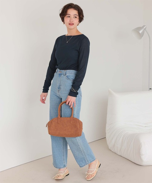 titivate(ティティベイト)の「着心地抜群シアーボートネックトップス(Tシャツ/カットソー・レディース・ネイビー/ライトグリーン/ブラウン/オフホワイト/杢グレー/ブラック・L/M/S)」の21枚目の写真