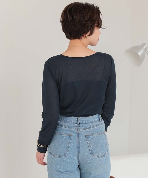 titivate(ティティベイト)の「着心地抜群シアーボートネックトップス(Tシャツ/カットソー・レディース・ネイビー/ライトグリーン/ブラウン/オフホワイト/杢グレー/ブラック・L/M/S)」の22枚目の写真