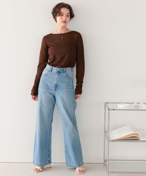 titivate(ティティベイト)の「着心地抜群シアーボートネックトップス(Tシャツ/カットソー・レディース・ネイビー/ライトグリーン/ブラウン/オフホワイト/杢グレー/ブラック・L/M/S)」の8枚目の写真