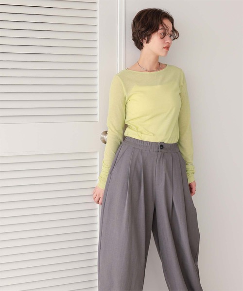 titivate(ティティベイト)の「着心地抜群シアーボートネックトップス(Tシャツ/カットソー・レディース・ネイビー/ライトグリーン/ブラウン/オフホワイト/杢グレー/ブラック・L/M/S)」の16枚目の写真