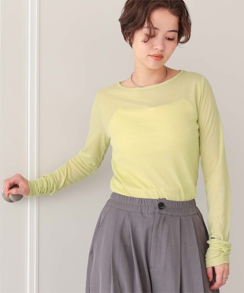 titivate(ティティベイト)の「着心地抜群シアーボートネックトップス(Tシャツ/カットソー・レディース・ネイビー/ライトグリーン/ブラウン/オフホワイト/杢グレー/ブラック・L/M/S)」の17枚目の写真