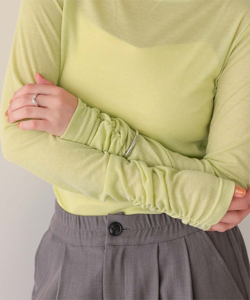 titivate(ティティベイト)の「着心地抜群シアーボートネックトップス(Tシャツ/カットソー・レディース・ネイビー/ライトグリーン/ブラウン/オフホワイト/杢グレー/ブラック・L/M/S)」の18枚目の写真