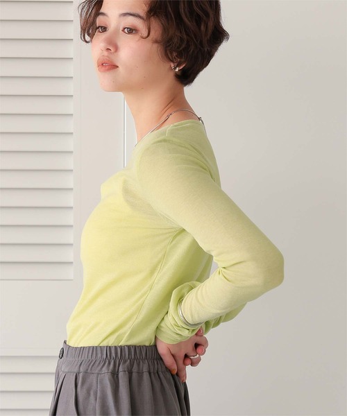 titivate(ティティベイト)の「着心地抜群シアーボートネックトップス(Tシャツ/カットソー・レディース・ネイビー/ライトグリーン/ブラウン/オフホワイト/杢グレー/ブラック・L/M/S)」の20枚目の写真