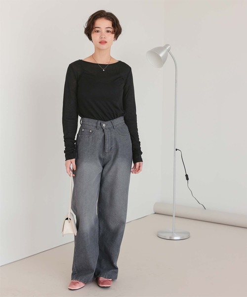 セール】着心地抜群シアーボートネックトップス（Tシャツ/カットソー