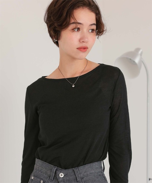 セール】着心地抜群シアーボートネックトップス（Tシャツ/カットソー