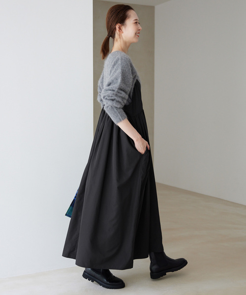 SLOBE IENA（スローブイエナ）の「《WEB限定/追加2》タフタギャザーキャミワンピース（ワンピース・レディース・ブラック・38/36）」の18枚目の写真