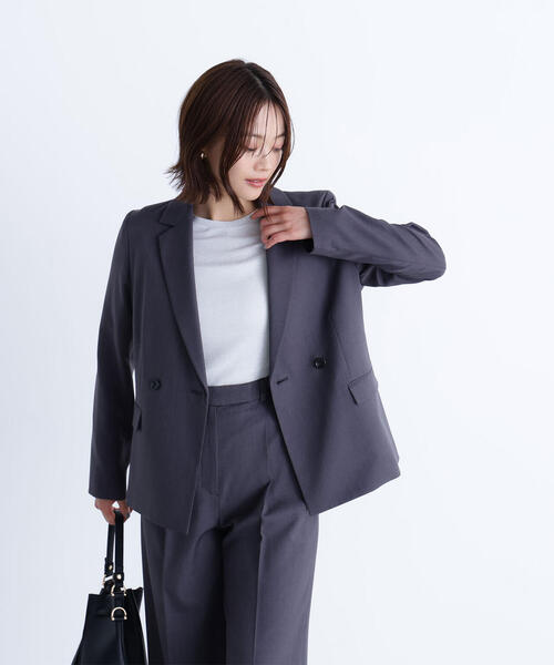 NATURAL BEAUTY BASIC(ナチュラルビューティーベーシック)の「◇パウダリーツイルセットアップシリーズ ダブルテーラードジャケット(テーラードジャケット・レディース・チャコールグレー/ダークブラウン・MEDIUM/SMALL)」の6枚目の写真