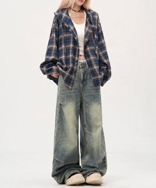 lilful(リルフル)の「フーデッドチェックビッグシルエットシャツ(シャツ/ブラウス・メンズ・ブルー・S/M)」の16枚目の写真