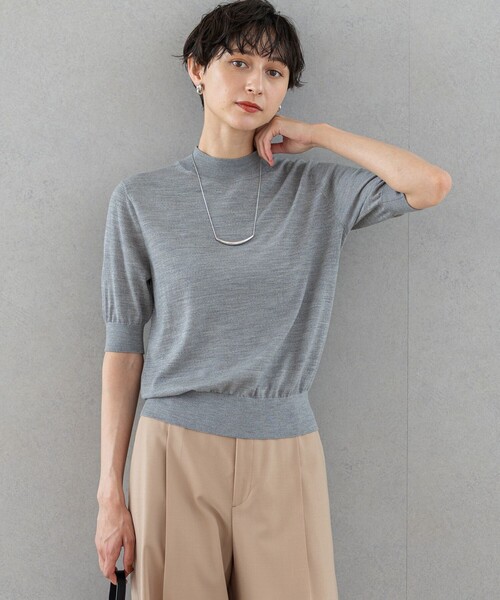 23区(ニジュウサンク)の「【洗える】サステナブルウール モックネック 5分袖 ニット(ニット/セーター・レディース・ネイビー系/ブルー系/オレンジ系/ライトグレー系・40/38)」の2枚目の写真