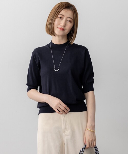 23区(ニジュウサンク)の「【洗える】サステナブルウール モックネック 5分袖 ニット(ニット/セーター・レディース・ネイビー系/ブルー系/オレンジ系/ライトグレー系・40/38)」の3枚目の写真