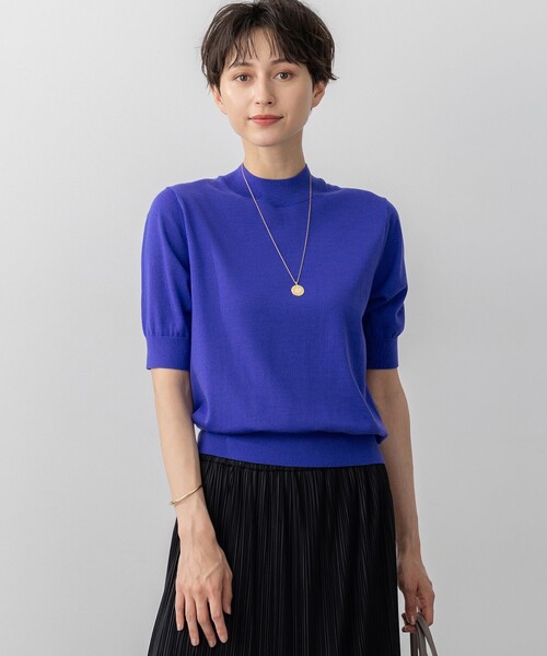 23区(ニジュウサンク)の「【洗える】サステナブルウール モックネック 5分袖 ニット(ニット/セーター・レディース・ネイビー系/ブルー系/オレンジ系/ライトグレー系・40/38)」の4枚目の写真