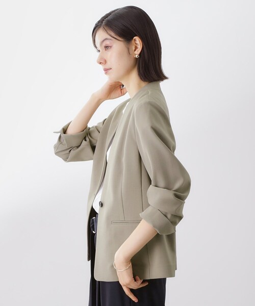 THE SHOP TK （ザ ショップ ティーケー ）の「ノーカラージャケット【セットアップ可】（ノーカラージャケット・レディース・スミクロ/ナチュラル・12/13）」の14枚目の写真