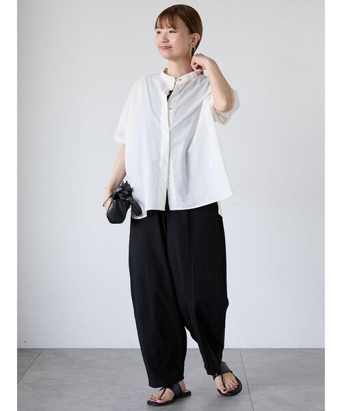 Lugnoncure(ルノンキュール)の「【イージーケア】無地/柄アソート金釦バンドカラーシャツ(シャツ/ブラウス・レディース・ブラック/ブラウン/オフホワイト/ホワイト・F)」の8枚目の写真
