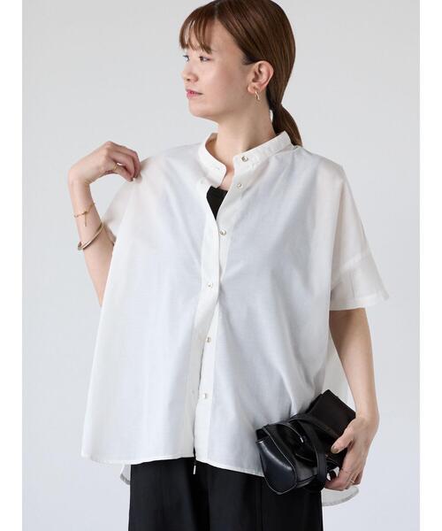 Lugnoncure(ルノンキュール)の「【イージーケア】無地/柄アソート金釦バンドカラーシャツ(シャツ/ブラウス・レディース・ブラック/ブラウン/オフホワイト/ホワイト・F)」の10枚目の写真