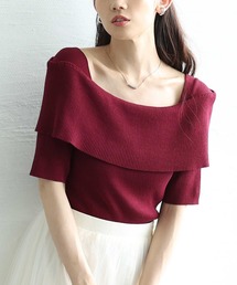 Sawa a la mode | オフショルリブニット半袖トップス(ニット/セーター)