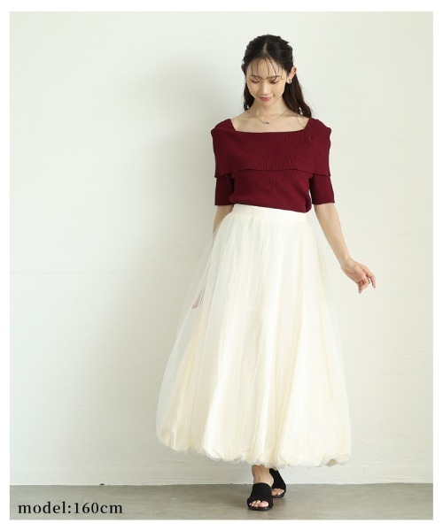 Sawa a la mode（サワアラモード）の「オフショルリブニット半袖トップス（ニット/セーター・レディース・オフホワイト/ブラック/ワインレッド・FREE）」の7枚目の写真