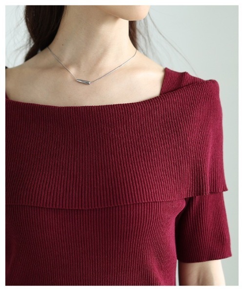 Sawa a la mode（サワアラモード）の「オフショルリブニット半袖トップス（ニット/セーター・レディース・オフホワイト/ブラック/ワインレッド・FREE）」の10枚目の写真