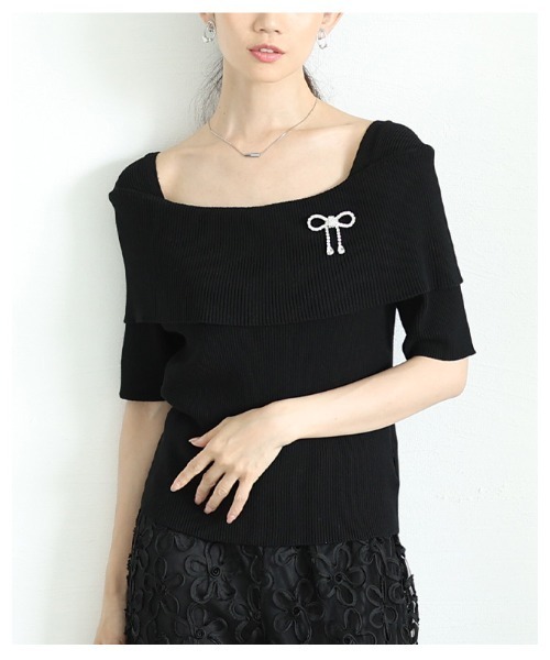 Sawa a la mode（サワアラモード）の「オフショルリブニット半袖トップス（ニット/セーター・レディース・オフホワイト/ブラック/ワインレッド・FREE）」の11枚目の写真