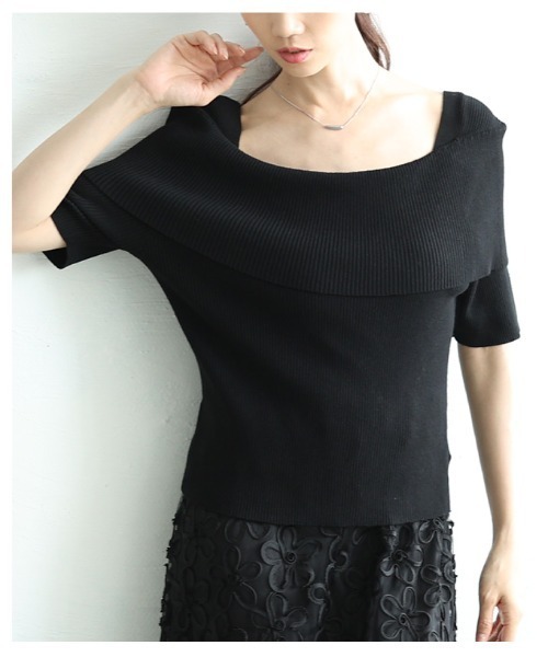 Sawa a la mode（サワアラモード）の「オフショルリブニット半袖トップス（ニット/セーター・レディース・オフホワイト/ブラック/ワインレッド・FREE）」の14枚目の写真