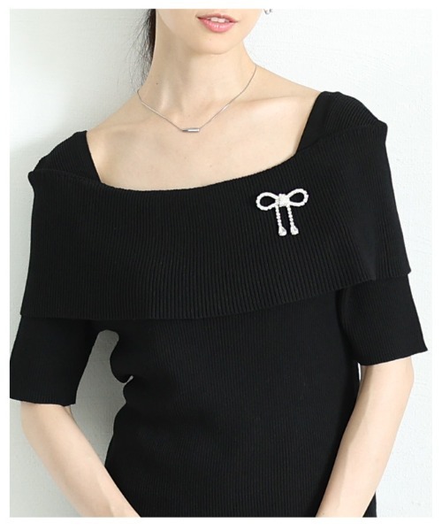 Sawa a la mode（サワアラモード）の「オフショルリブニット半袖トップス（ニット/セーター・レディース・オフホワイト/ブラック/ワインレッド・FREE）」の15枚目の写真