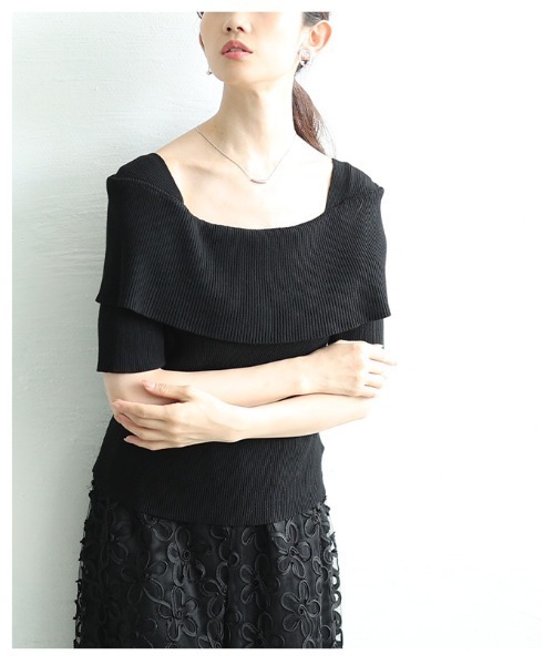 Sawa a la mode（サワアラモード）の「オフショルリブニット半袖トップス（ニット/セーター・レディース・オフホワイト/ブラック/ワインレッド・FREE）」の16枚目の写真