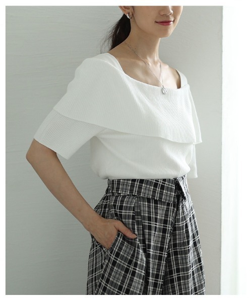 Sawa a la mode（サワアラモード）の「オフショルリブニット半袖トップス（ニット/セーター・レディース・オフホワイト/ブラック/ワインレッド・FREE）」の17枚目の写真